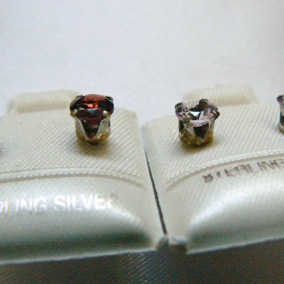 Lot of 2 New Sterling Silver 925 round cut Amethyst & Garnet stone Stud Earrings - Picture 3 of 8